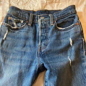 Rare Levi's Wedgie Straight Jeans, Women's Sz 24, Medium Blue, Raw Hem